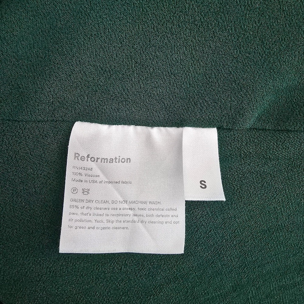 Reformation Dress Womens Small Green Wrap Midi 3/4 Sleeve‎ Tie Waist Dot Print - Picture 5 of 11